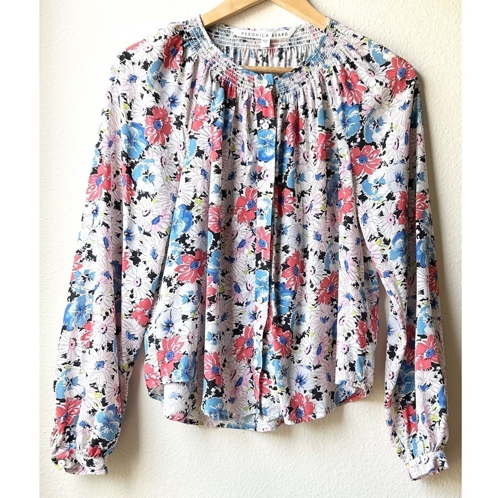 Veronica Beard Silk Madge Button Multi Floral Sil… - image 5